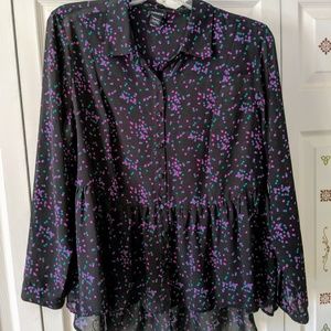 Black Peplum Blouse with Confetti Pattern